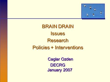 BRAIN DRAIN IssuesResearch Policies + Interventions Caglar Ozden DECRG January 2007.