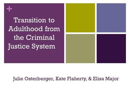 + Transition to Adulthood from the Criminal Justice System Julie Osterberger, Kate Flaherty, & Elisa Major.