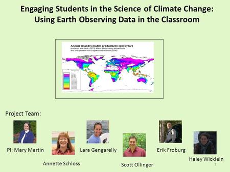 1 Engaging Students in the Science of Climate Change: Using Earth Observing Data in the Classroom Project Team: PI: Mary MartinErik Froburg Scott Ollinger.