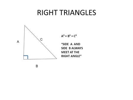 RIGHT TRIANGLES A² + B² = C² C