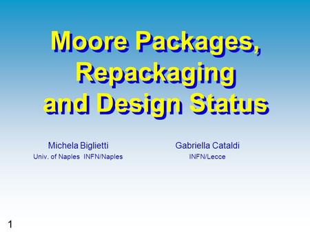 1 Moore Packages, Repackaging and Design Status Michela Biglietti Univ. of Naples INFN/Naples Gabriella Cataldi INFN/Lecce.