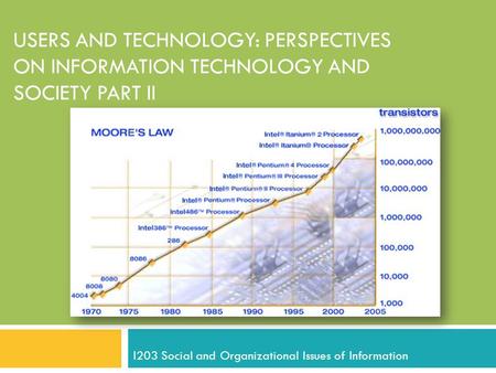 USERS AND TECHNOLOGY: PERSPECTIVES ON INFORMATION TECHNOLOGY AND SOCIETY PART II I203 Social and Organizational Issues of Information.