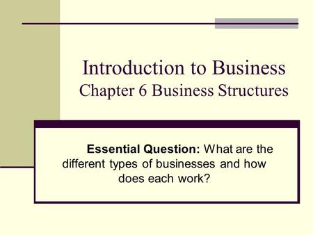 Introduction to Business Chapter 6 Business Structures