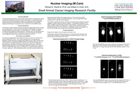 M. D. A NDERSON Cancer Center Nuclear Imaging (M.Cam) Richard E. Wendt III, Ph.D. and William D. Erwin, M.S. Small Animal Cancer Imaging Research Facility.