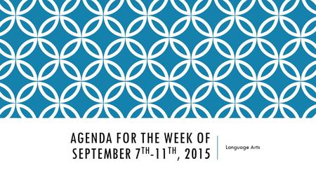 AGENDA FOR THE WEEK OF SEPTEMBER 7 TH -11 TH, 2015 Language Arts.