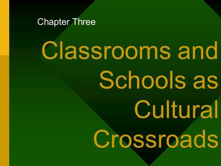 Classrooms and Schools as Cultural Crossroads Chapter Three.