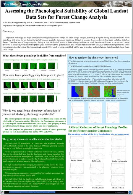 Assessing the Phenological Suitability of Global Landsat Data Sets for Forest Change Analysis www.landcover.org The Global Land Cover Facility What does.