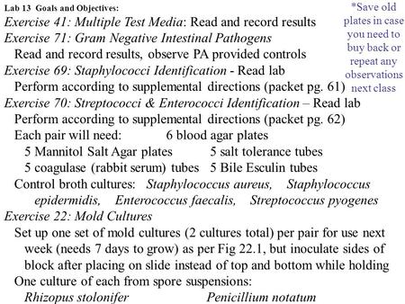 Exercise 41: Multiple Test Media: Read and record results