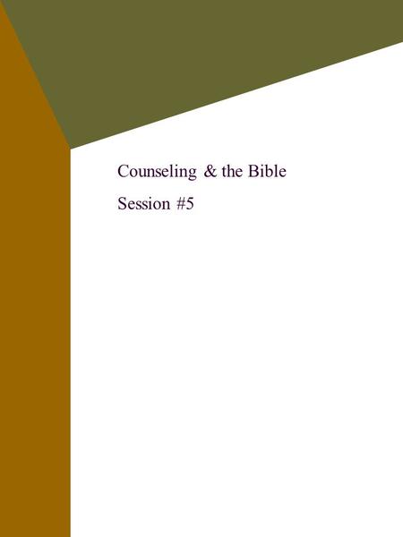 Counseling & the Bible Session #5. Review from Last Wk: Crisis Intervention Make Contact (go to them) Reduce Anxiety (facts, breathe) Focus on Issues.