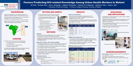 Advancing Nursing Leadership Factors Predicting HIV-related Knowledge Among Urban Health Workers In Malawi Sri Yona, 1 So Hyun Park, 1 Jane L. Chimango,,2.