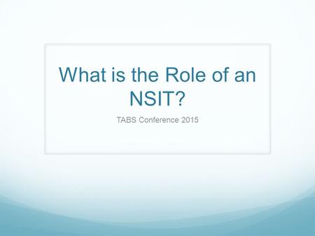 What is the Role of an NSIT? TABS Conference 2015.