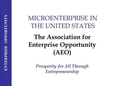 ENTERPRISE OPPORTUNITY Prosperity For All Through Entrepreneurship MICROENTERPRISE IN THE UNITED STATES The Association for Enterprise Opportunity (AEO)