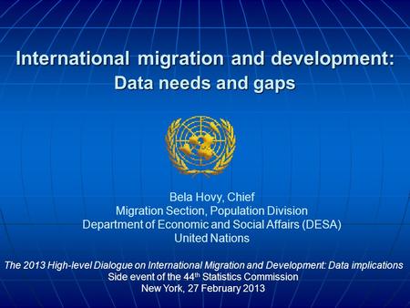 International migration and development: Data needs and gaps The 2013 High-level Dialogue on International Migration and Development: Data implications.