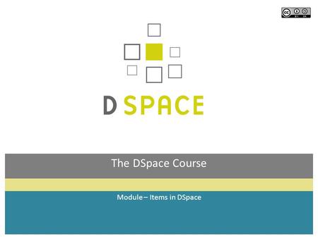 The DSpace Course Module – Items in DSpace. Module objectives  By the end of this module you will:  Understand what an item in DSpace is, and what it.