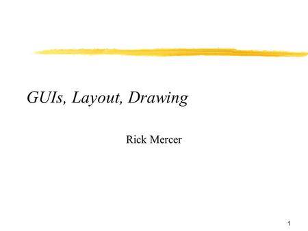 1 GUIs, Layout, Drawing Rick Mercer. 2 Event-Driven Programming with Graphical user Interfaces  Most applications have graphical user interfaces (GUIs)