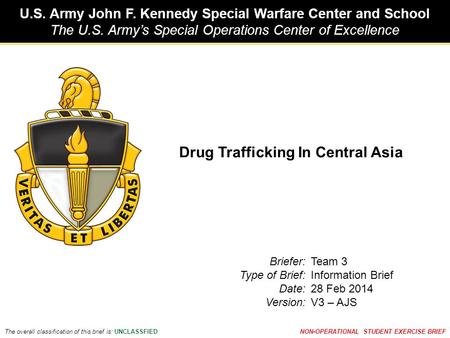 U.S. Army John F. Kennedy Special Warfare Center and School The U.S. Army’s Special Operations Center of Excellence The overall classification of this.