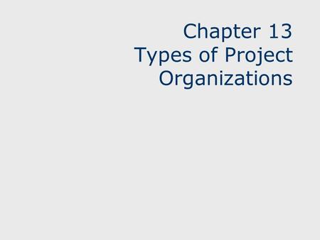 Chapter 13 Types of Project Organizations. 222 Learning Objectives The characteristics of the three types of organization structures: - functional - project.