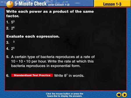 Transparency 3 Click the mouse button or press the Space Bar to display the answers.