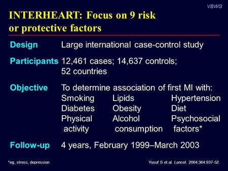 INTERHEART: Focus on 9 risk or protective factors