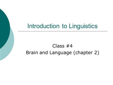 Introduction to Linguistics Class #4 Brain and Language (chapter 2)