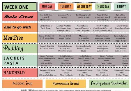 Beef Chilli-Con- Carne & Steamed Rice Homemade Pie of the Day Beef Lasagne with Garlic Bread Roast Chicken Breast with Sage & Onion Stuffing Spicy/Plain.