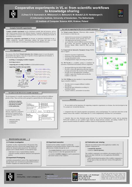 Cooperative experiments in VL-e: from scientific workflows to knowledge sharing Z.Zhao (1) V. Guevara( 1) A. Wibisono(1) A. Belloum(1) M. Bubak(1,2) B.