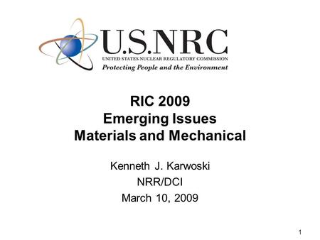 RIC 2009 Emerging Issues Materials and Mechanical