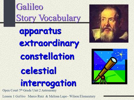 Galileo Story Vocabulary