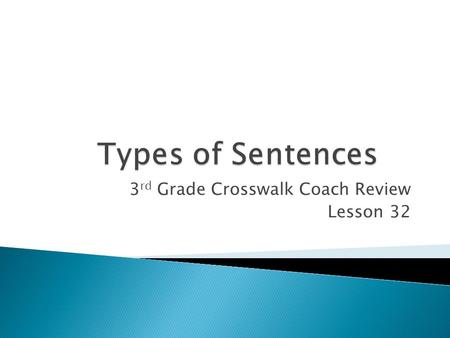 3 rd Grade Crosswalk Coach Review Lesson 32. A sentence is a complete thought with a subject, a verb, correct capitalization and proper punctuation. There.