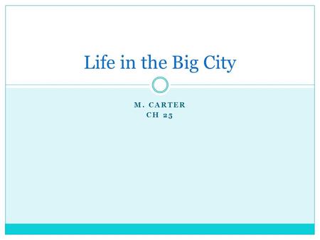 M. CARTER CH 25 Life in the Big City. Immigration 1 st wave= prior to 1870s- from England, Ireland and Northern Europe 2 nd wave= post 1870s- Southern.