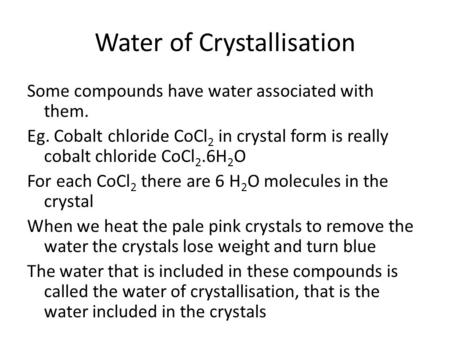 Water of Crystallisation