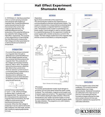 Hall Effect Experiment Shunsuke Kato In 1879 Edwin H. Hall discovered that when a current-carrying conductor was placed at right angles to a magnetic field,