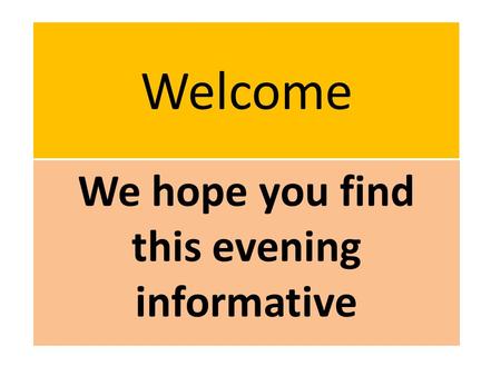 Welcome We hope you find this evening informative.