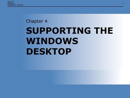 11 SUPPORTING THE WINDOWS DESKTOP Chapter 4. Chapter 4: Supporting the Windows Desktop2 SUPPORTING THE WINDOWS DESKTOP  Troubleshoot and customize the.