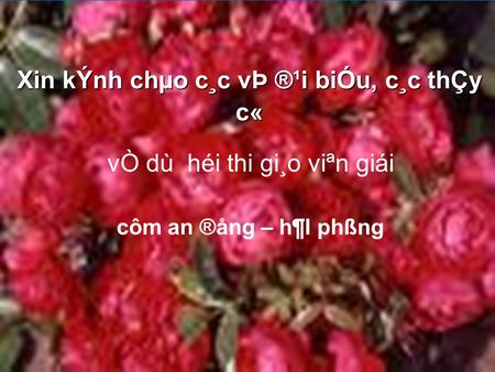 Xin kÝnh chµo c¸c vÞ ®¹i biÓu, c¸c thÇy c« vÒ dù héi thi gi¸o viªn giái côm an ®ång – h¶I phßng.