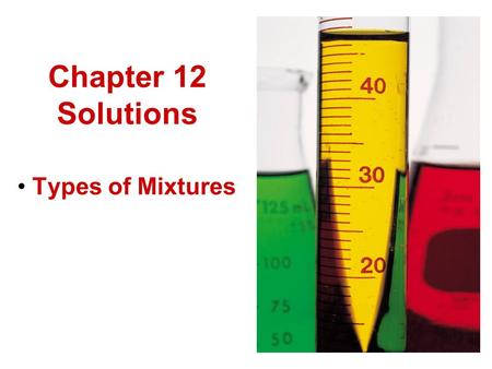 Chapter 12 Solutions Types of Mixtures.