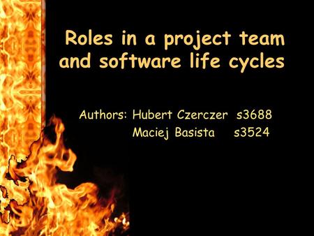 Roles in a project team and software life cycles Authors: Hubert Czerczer s3688 Maciej Basista s3524.