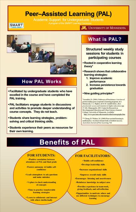 Printed by www.postersession.com Structured weekly study sessions for students in participating courses  Rooted in cooperative learning theory*  Research.