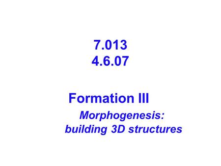 Formation III Morphogenesis: building 3D structures