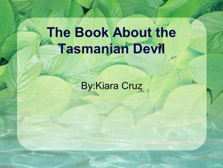 The Book About the Tasmanian Devil By:Kiara Cruz.