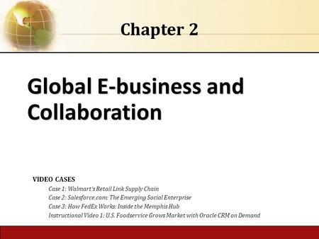 Global E-business and Collaboration Chapter 2 VIDEO CASES Case 1: Walmart’s Retail Link Supply Chain Case 2: Salesforce.com: The Emerging Social Enterprise.