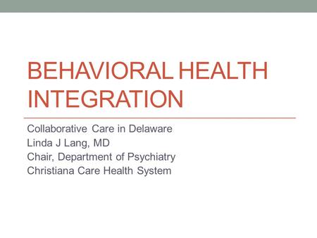 Behavioral Health Integration