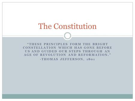 “THESE PRINCIPLES FORM THE BRIGHT CONSTELLATION WHICH HAS GONE BEFORE US AND GUIDED OUR STEPS THROUGH AN AGE OF REVOLUTION AND REFORMATION.” -THOMAS JEFFERSON,