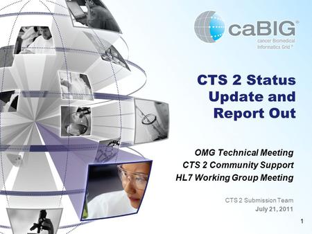 1 CTS 2 Status Update and Report Out OMG Technical Meeting CTS 2 Community Support HL7 Working Group Meeting CTS 2 Submission Team July 21, 2011.