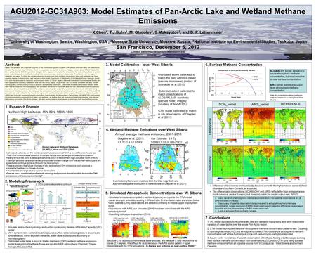 AGU2012-GC31A963: Model Estimates of Pan-Arctic Lake and Wetland Methane Emissions X.Chen 1, T.J.Bohn 1, M. Glagolev 2, S.Maksyutov 3, and D. P. Lettenmaier.