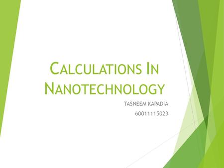 CALCULATIONS IN NANOTECHNOLOGY