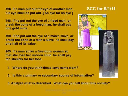 1.Where do you think these laws came from? 2.Is this a primary or secondary source of information? 3. Analyze what is described. What can you tell about.