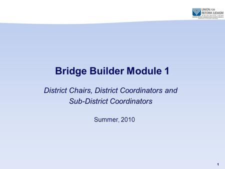 1 District Chairs, District Coordinators and Sub-District Coordinators Bridge Builder Module 1 Summer, 2010.