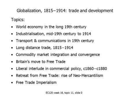 The World Economy in the long 19th century