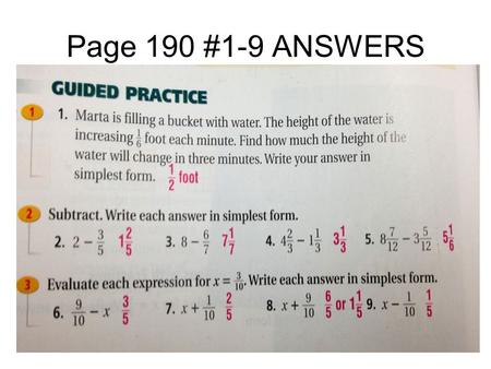 Page 190 #1-9 ANSWERS Student Progress Learning Chart Lesson Reflection for Chapter 4 Section 9.